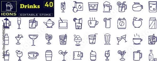 Drink icons collection, various drinks, vector icon templates .