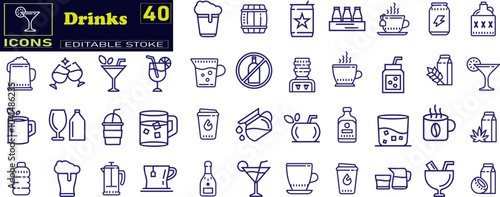 Drink icons collection, various drinks, vector icon templates .
