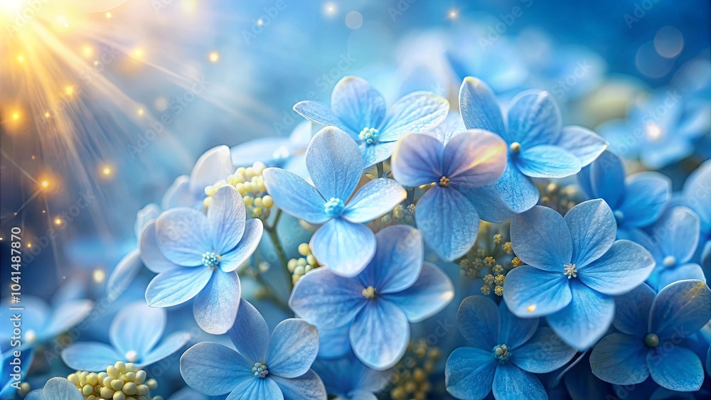 A delicate cluster of sky-blue petals bathed in warm sunlight, creating a whimsical floral scene. A delicate cluster of sky-blue petals bathed in warm sunlight, creating a whimsical floral scene.