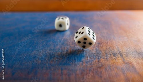 The moment before a dice rolling from a table comes to a stop