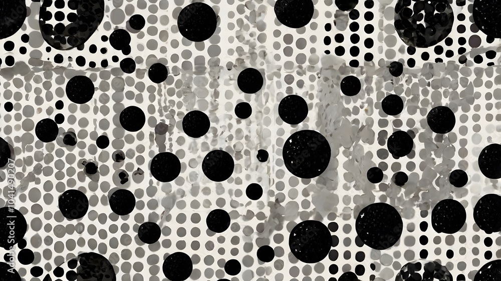 Fototapeta premium A seamless pattern of glittering black and white polka dots.