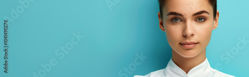 Professional Headshot of Young Woman on Turquoise Background - Business Profile Concept Photograph