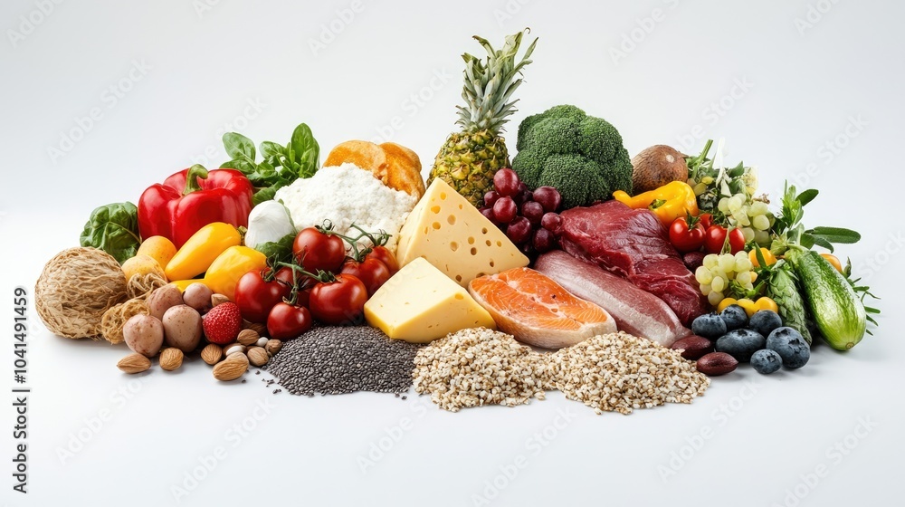 Nutritious food arrangement showcasing a balanced diet Emphasizing clean eating with essential vitamins and minerals for a healthy lifestyle Nutritious food arrangement showcasing a balanced diet Emphasizing clean eating with essential vitamins and minerals for a healthy lifestyle
