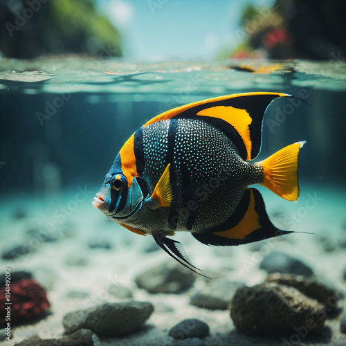 Colorful angelfish swimming in the ocean