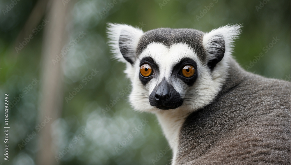 Obraz premium close-up portrait of a lemur with blurred bokeh backdrop, banner with copy space for text