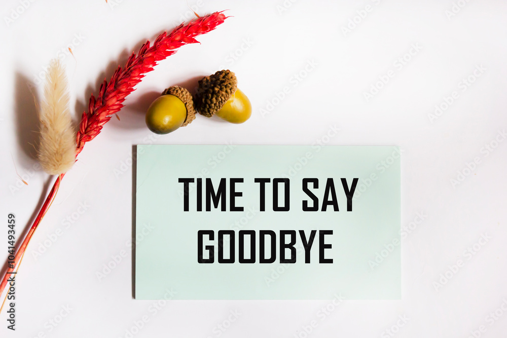 The phrase It's time to say goodbye, written in a notebook, on a white background The phrase It's time to say goodbye, written in a notebook, on a white background