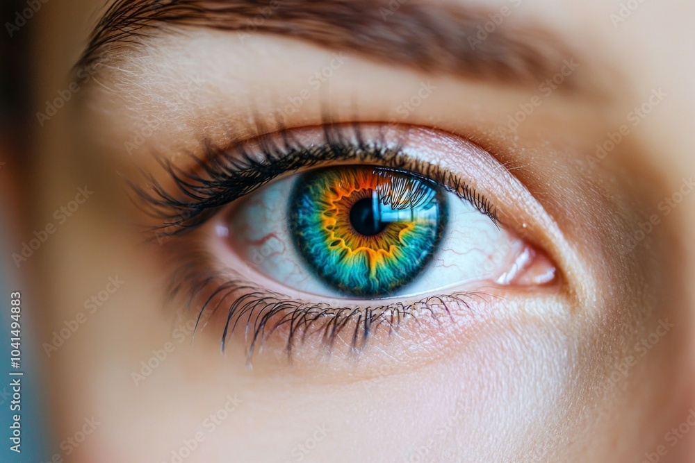 Fototapeta premium Close-up of a beautiful female eye with a colorful iris