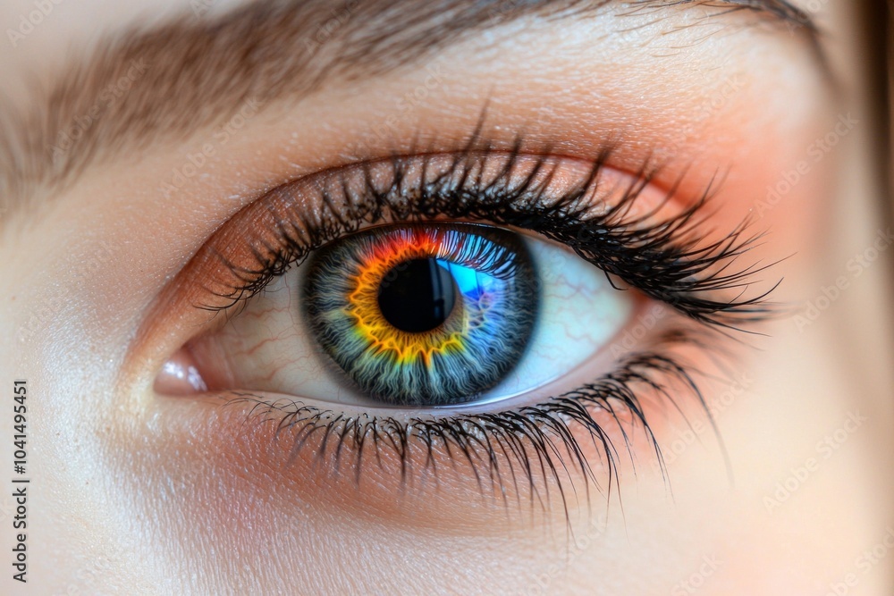 Close-up of a beautiful female eye with a colorful iris Close-up of a beautiful female eye with a colorful iris