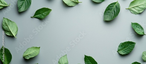Wallpaper Mural Leaves On Grey Background With Copy Space Torontodigital.ca