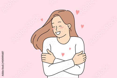 Woman with high self-esteem loves herself, demonstrating excellent mental health and embracing self