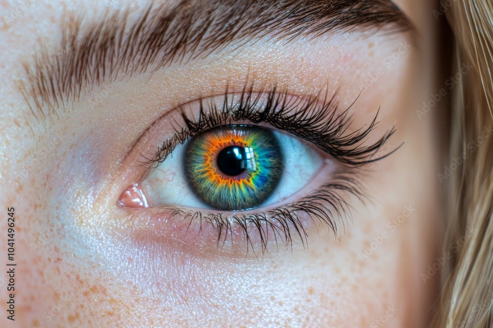 Obraz premium Close-up of a beautiful female eye with a colorful iris