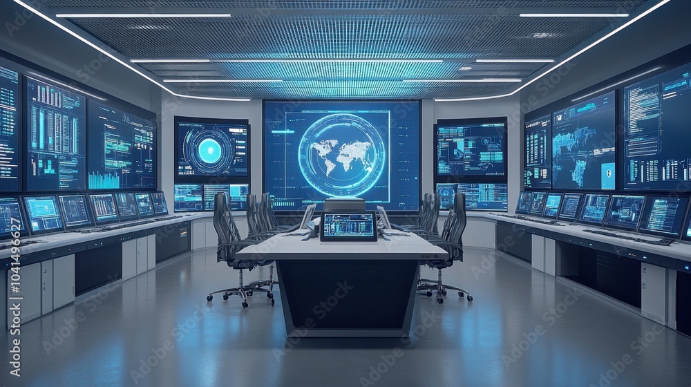 Fototapeta premium High-Tech Control Room with Digital Displays
