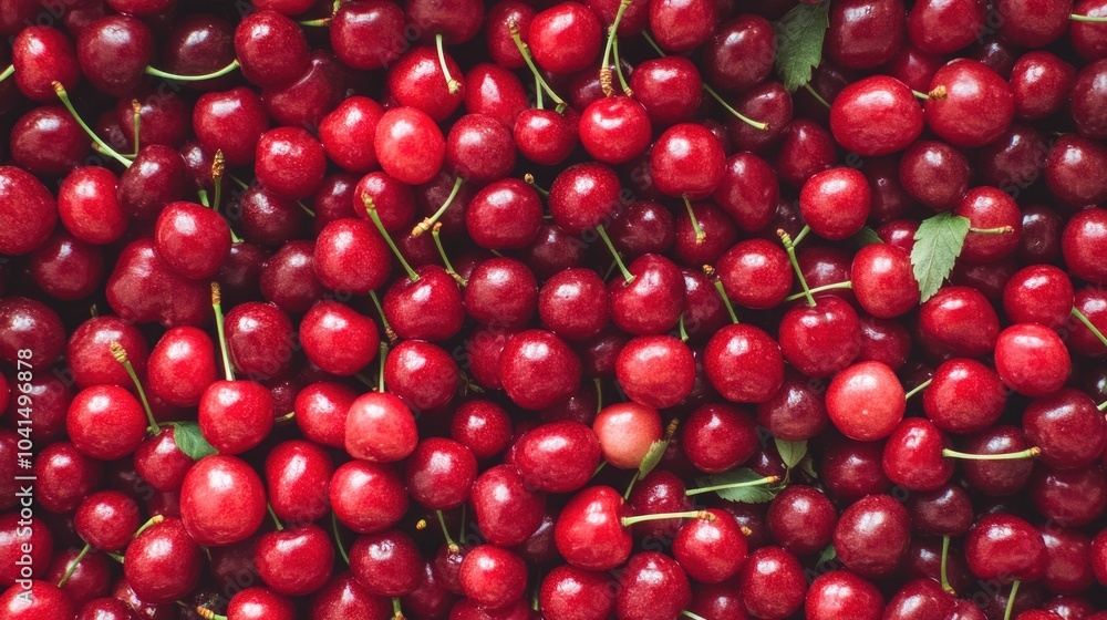 Top view of a vibrant pile of fresh cherries Top view of a vibrant pile of fresh cherries