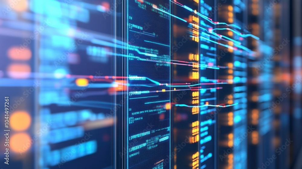 Digital Data Flow on Modern Server Panels Digital Data Flow on Modern Server Panels