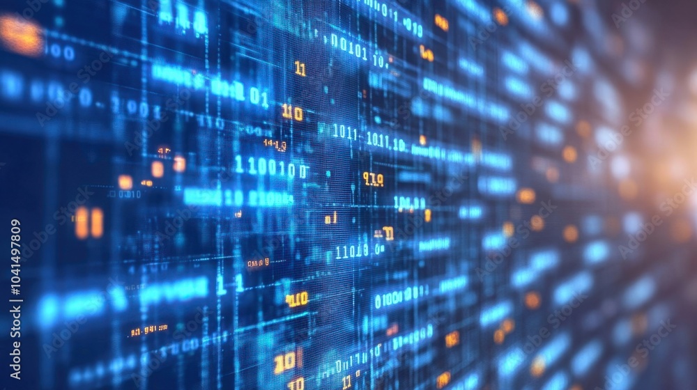 Digital Data Stream with Binary Code in Blue Tones Digital Data Stream with Binary Code in Blue Tones