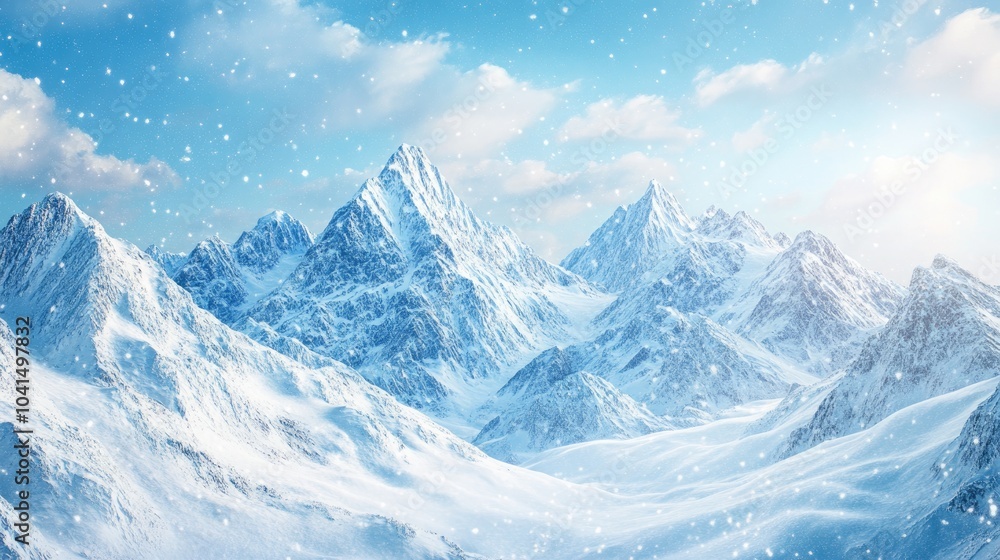 Fototapeta premium Festive winter scene featuring snowy mountains ideal for Christmas and New Year celebrations Background of frosty peaks with space for seasonal decorations