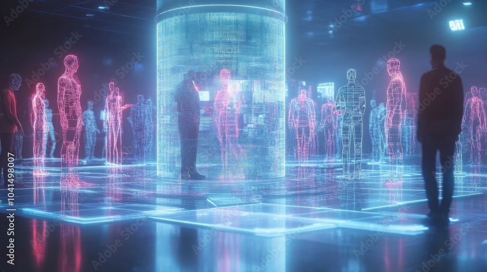 Futuristic Digital People in High-Tech Environment Futuristic Digital People in High-Tech Environment