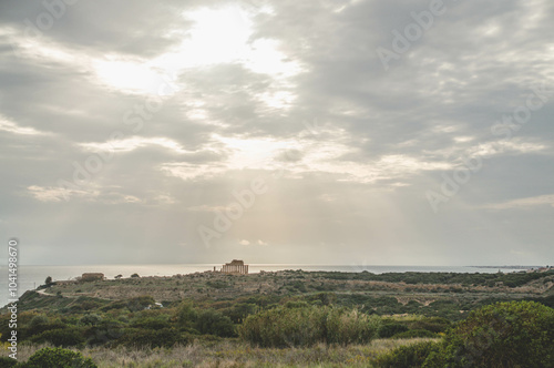 landscape with ancient greek temple in Selinute in Sicily