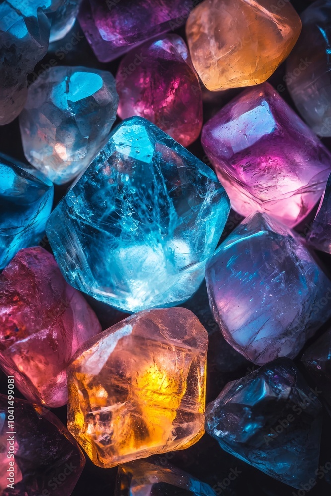 Colorful gemstones, shiny and translucent, arranged in an aesthetically pleasing pattern. Colorful gemstones, shiny and translucent, arranged in an aesthetically pleasing pattern.