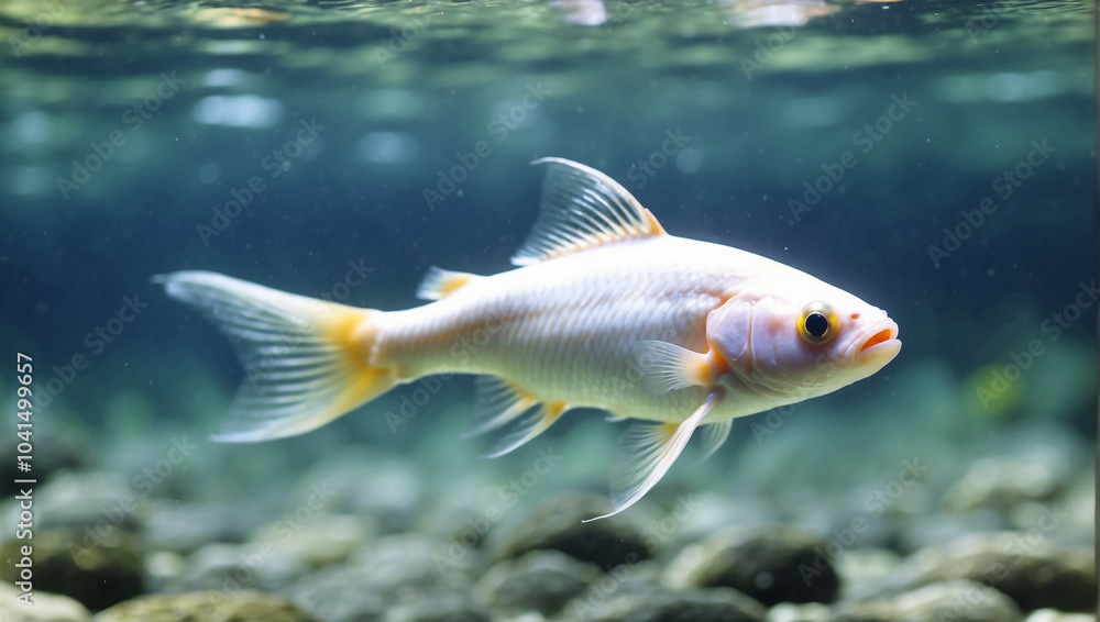A white fish swims in clear water A white fish swims in clear water