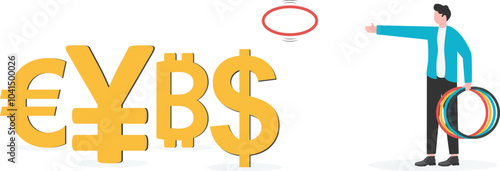 businessman holding a circle for tossing the ring game, foreign exchange, foreign exchange trading,

