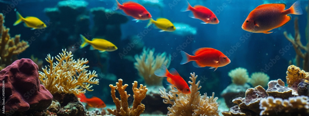 Colorful fish swim through an aquarium Colorful fish swim through an aquarium