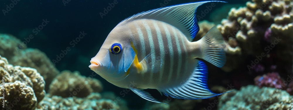 Fototapeta premium adorable angelfish swimming in the ocean, panorama