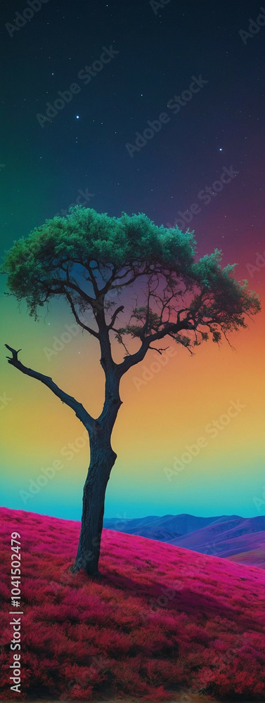 A tree against a vibrant gradient sky A tree against a vibrant gradient sky