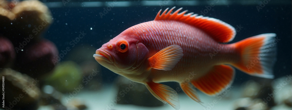 A red goldfish swims in an aquarium A red goldfish swims in an aquarium