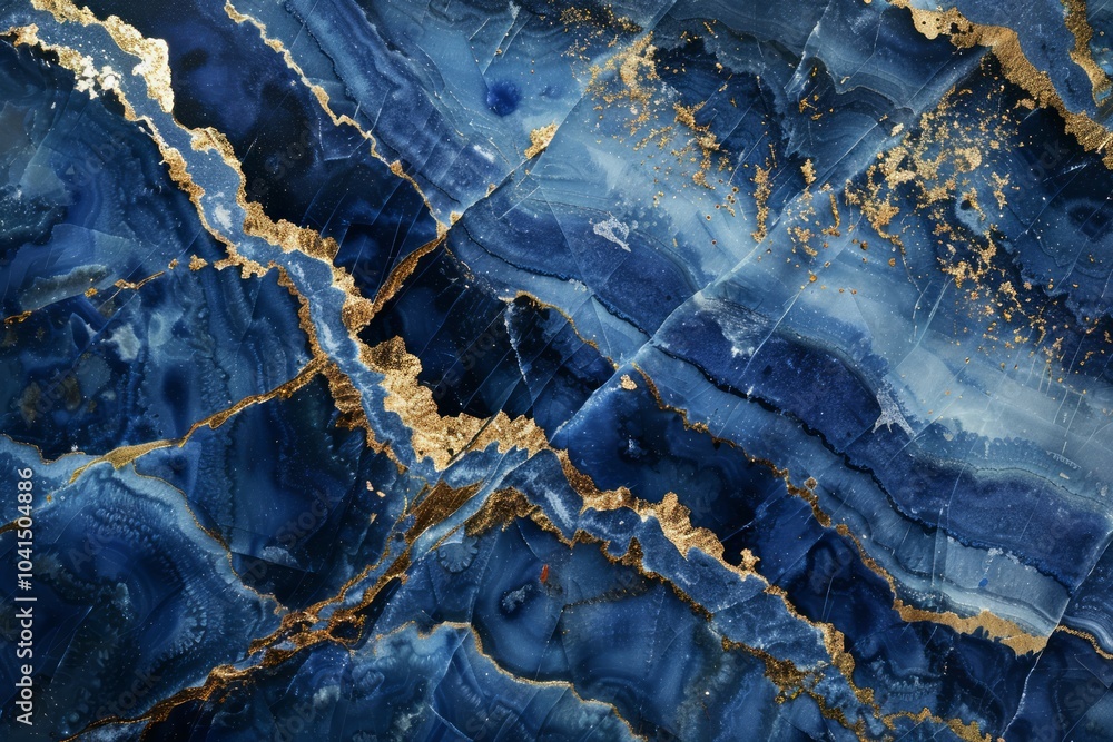 Fototapeta premium Photo of Navy blue agate marble pattern with golden veins. Background texture for backdrops or mapping
