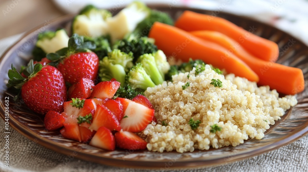 Fresh Vegetables and Strawberries on a Plate Fresh Vegetables and Strawberries on a Plate