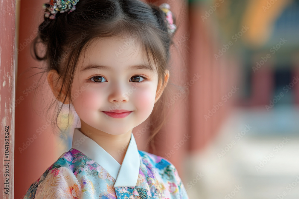 Australian little girl in traditional hanbok costume at korean village palace Australian little girl in traditional hanbok costume at korean village palace