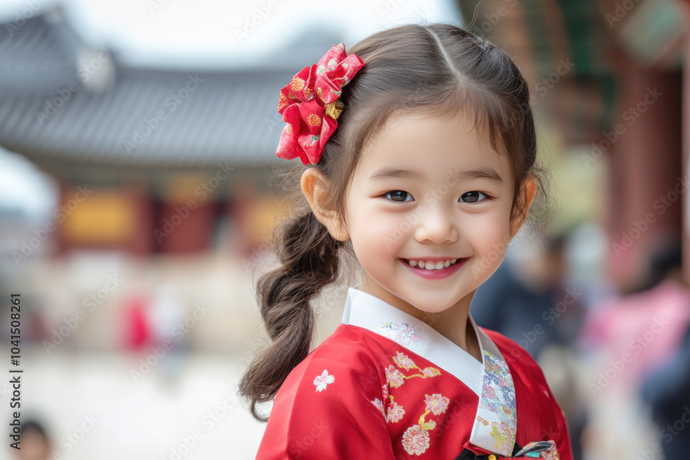 African little girl in traditional hanbok costume at korean village palace African little girl in traditional hanbok costume at korean village palace