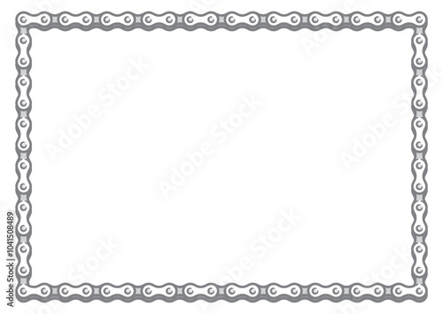 Vector hand drawn bicycle chain forming the border of an rectangle frame. Isolated on white background.