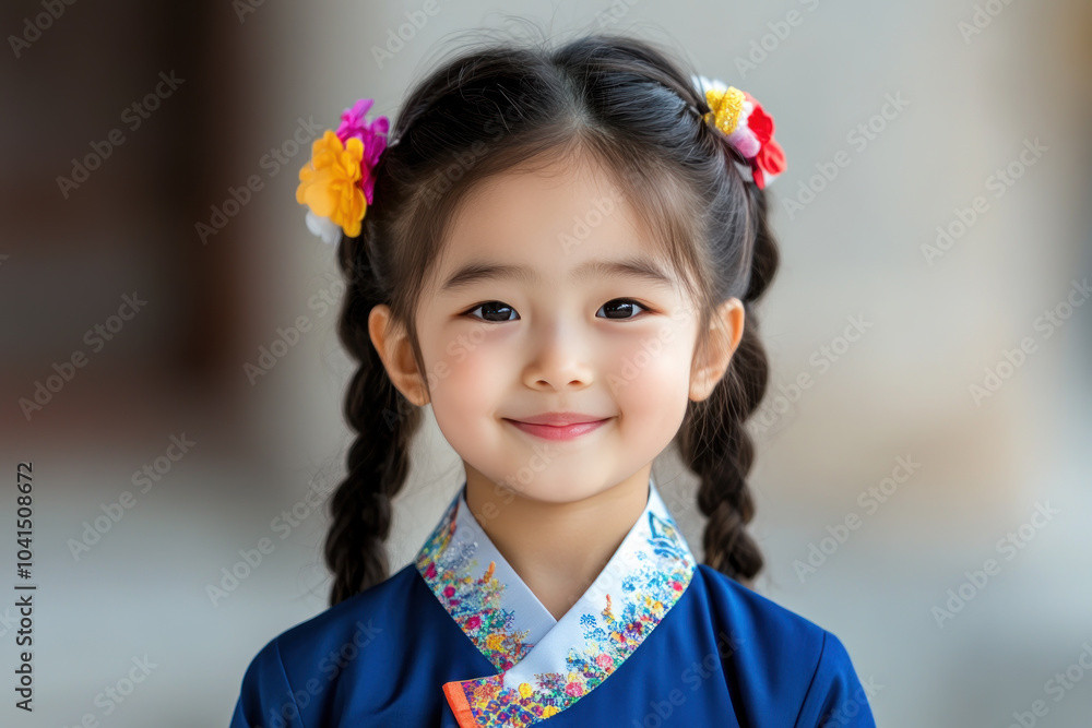 Indonesian little girl in traditional hanbok costume at korean village palace Indonesian little girl in traditional hanbok costume at korean village palace