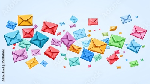 Colorful envelopes floating against a light blue background.