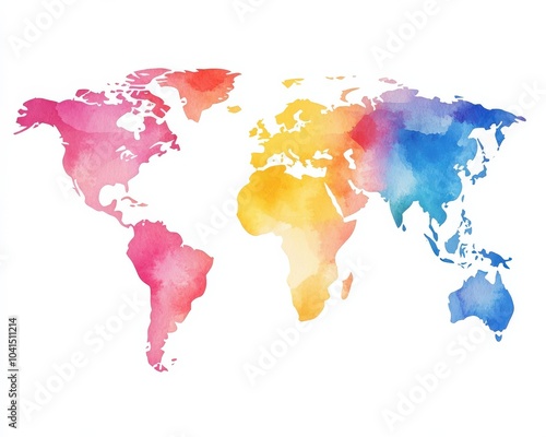 Watercolor Africa Map. Multicolor Illustration of African Continent on White Background