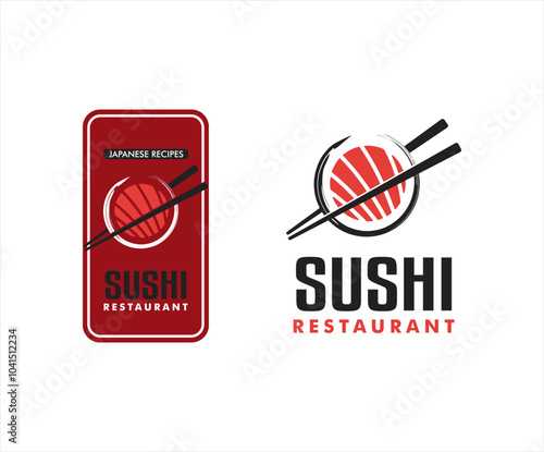 sushi logo emblem template japanese traditional cuisine, tasty food icon and chopsticks food restaurant business logo modern design vector illustration