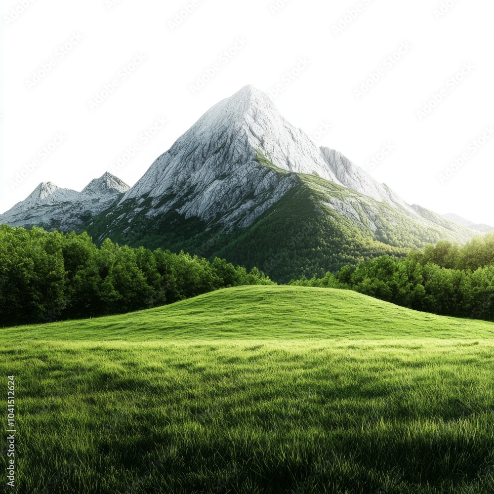 Fototapeta premium forest grassy mountain with white background and grass field