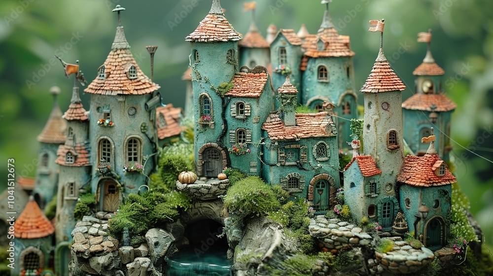 Obraz premium Enchanted Miniature Village: A Whimsical Castle Model