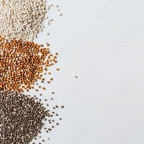 White Chia Seeds: Antioxidant Food Against Brown Background with Copy Space