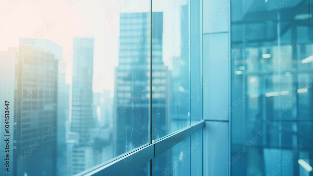 blurred background, blue backdrop of a skyscraper window in a light office style in a business center blurred background, blue backdrop of a skyscraper window in a light office style in a business center