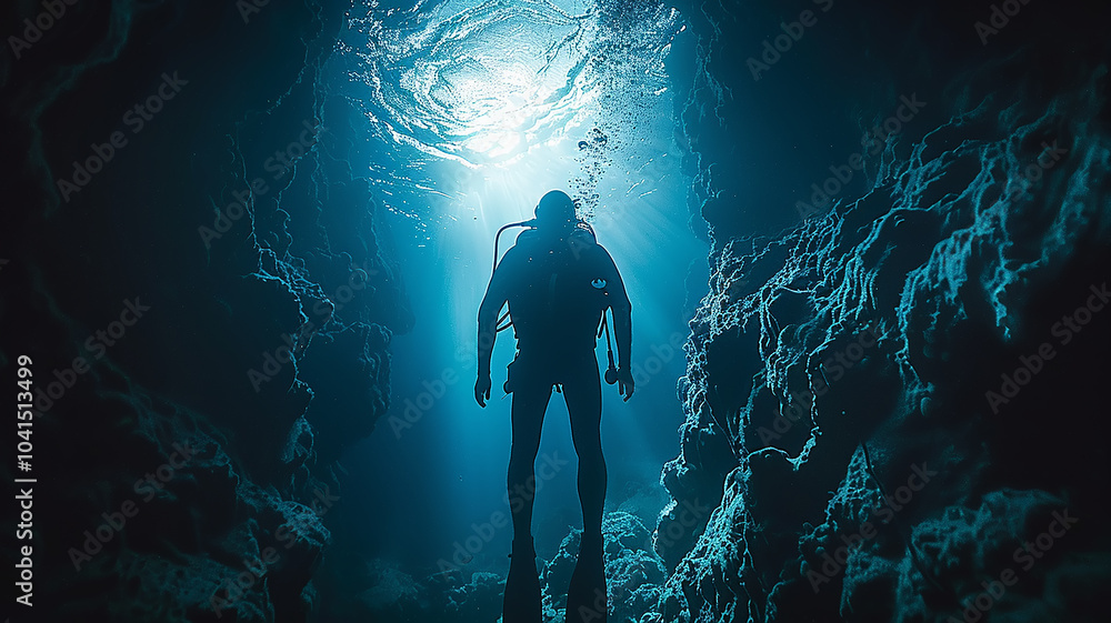 cave diver, underwater ocean view, extreme sports