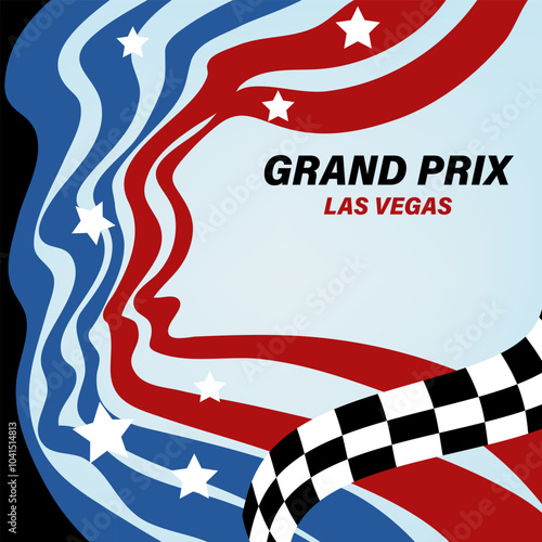 Sport template design for sports event.Car racing background with abstract wavy lines and a flag. Grand prix 2024 Las Vegas. Vector illustration