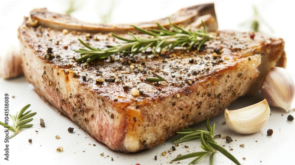Juicy Steak with Herbs and Spices on White Background
