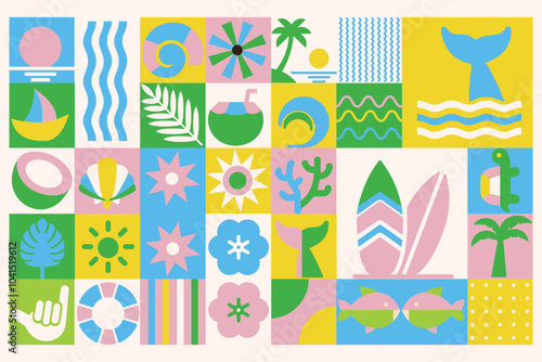 Geometric modern Hawaii summer background pattern. Abstract nature in flat
