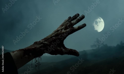 zombie hand on black background