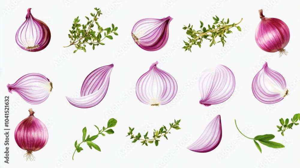 Fresh Red Onions and Herbs Illustration Fresh Red Onions and Herbs Illustration
