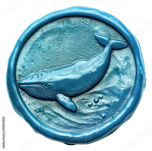 PNG  Seal Wax Stamp blue whale animal white background turquoise. photo