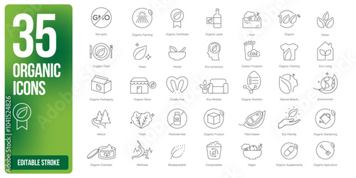 Organic icon set in line style. Organic icon set in line style symbol sign for apps and website and infographic vector illustration.